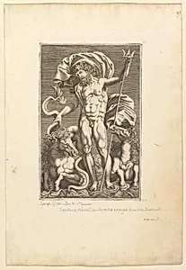 Neptune Between Two Sea Horses by Giorgio Ghisi|Perino del Vaga (Pietro Buonaccorsi)|Anonymous, Italian?, 16th century
