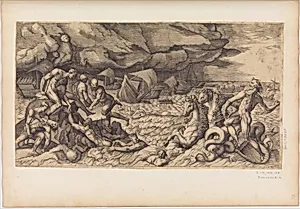 Neptune Calming the Tempest Raised Against the Fleet of Aeneas by Giulio Bonasone|Girolamo Fagiuoli|Perino del Vaga (Pietro Buonaccorsi)