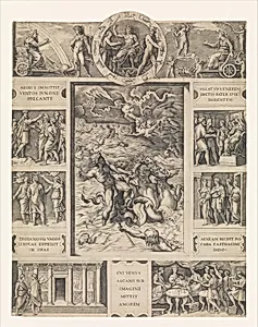 Neptune calming the tempest which Aeolus raised against Aeneas' fleet from Book I of the Aeneid by Marcantonio Raimondi|Raphael (Raffaello Sanzio or Santi)