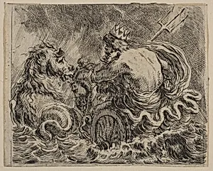 Neptune, from 'Game of Mythology' (Jeu de la Mythologie) by Stefano della Bella|Jean Desmarets de Saint-Sorlin|Henri Le Gras|Louis XIV, King of France|Cardinal Jules Mazarin