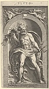 Neptune standing in a niche holding a trident in his left hand, foliage in his right by Cherubino Alberti (Zaccaria Mattia)|Polidoro da Caravaggio