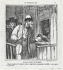 New security measures, from 'On the train,' published in Le Charivari, September 1, 1864 by Honoré Daumier|Aaron Martinet|Destouches