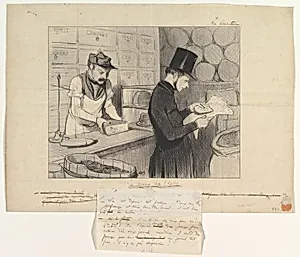 Newspapers at the Grocers (Les journaux chez l'épicier) from La Caricature, October 23, 1842 by Honoré Daumier|Biais|Goullet