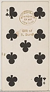 Nine Clubs (black), from the Playing Cards series (N84) for Duke brand cigarettes by W. Duke, Sons & Co.