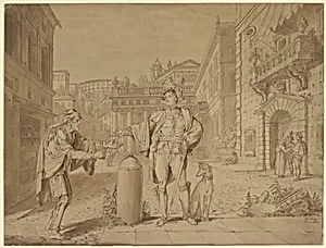 Nobleman Giving Alms to Beggar in Piazza near the Coliseum by Conrad Martin Metz