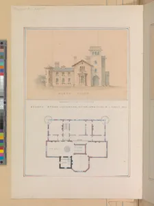 North Front and Second Floor Plan of John Munn House, Utica, New York