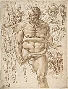 Nude Demon Encircled by a Serpent, after Michelangelo's Last Judgment; and Other Figure Studies (recto); Figure Studies (verso) by Giovanni Ambrogio Figino