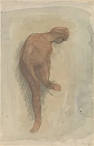 Nude female figure holding left foot
