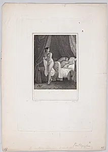 Nude woman leaving a man in bed