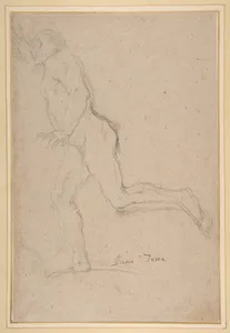 Nude Youth Running (recto); Standing Draped Old Man with Left Hand Upraised (verso)