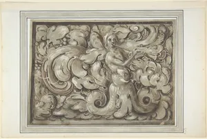 Nymph Playing a Horn (recto); Bracket with a Man's Head (verso)