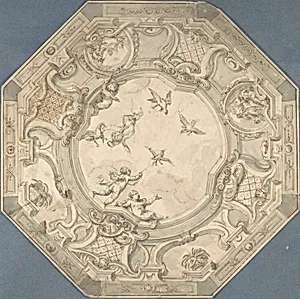 Octagonal Ceiling Design with Putti and Birds