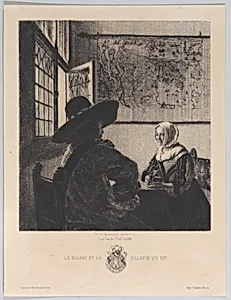 Officer and Laughing Girl, after Vermeer by Auguste Delâtre|Gazette des Beaux-Arts|Johannes Vermeer|Jules-Ferdinand Jacquemart