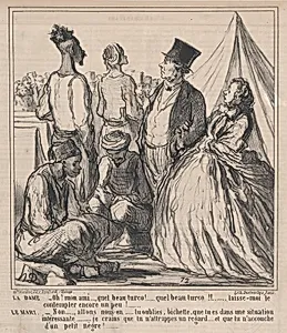Oh! mon ami..., quel beau turco!.... quel beau turco!!...., from Au Camp de Saint-Maur, published in Le Charivari, August 15, 1859 by Aaron Martinet|Honoré Daumier|Destouches