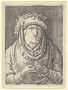 Old Woman With Grapes by Lucas van Leyden