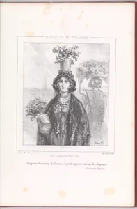 "On porte beaucoup de fleurs, ce printemps, surtout sur les chapeaux", from Les Anglais Chez Eux, Masques et Visages, plate 9, bound in Oeuvres Nouvelles, vol. III
