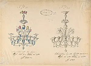 One of Twenty-Three Sheets of Drawings of Glassware (Mirrors, Chandeliers, Goblets, etc.) by Compagnia di Venezia e Murano