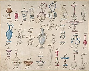 One of Twenty-Three Sheets of Drawings of Glassware (Mirrors, Chandeliers, Goblets, etc.) by Compagnia di Venezia e Murano
