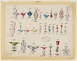 One of Twenty-Three Sheets of Drawings of Glassware (Mirrors, Chandeliers, Goblets, etc.) by Compagnia di Venezia e Murano