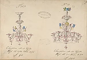 One of Twenty-Three Sheets of Drawings of Glassware (Mirrors, Chandeliers, Goblets, etc.) by Compagnia di Venezia e Murano