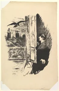 Open Here I Flung the Shutter. Illustration to The Raven by Edgar Allan Poe