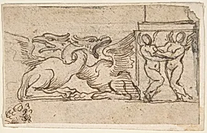 Ornamental Design of Winged Female Figures and Dragons by Anonymous, Italian, 17th century