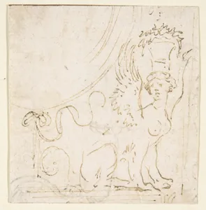Ornamental Design with a Sphinx Bearing a Vessel on Her Head.