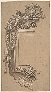 Ornamental Design with Putto and Skulls by Anonymous, Italian, 17th century