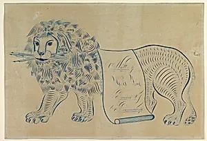 Ornamental Lion Composed of Scrolls, Holding Pens by H. E. Forbes