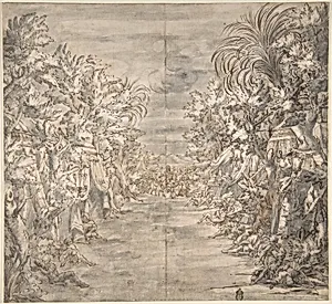 Ornamental Theater Scene with Trees