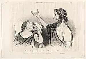 "Oui c'est Agamemnon c'est ton Roi qui t'éveille!..." (Iphigénie), plate 13 from the series Physionomies tragico-classiques, published in Le Charivari by Honoré Daumier|Aubert et Cie