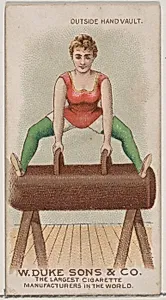 Outside Hand Vault, from the Gymnastic Exercises series (N77) for Duke brand cigarettes by W. Duke, Sons & Co.