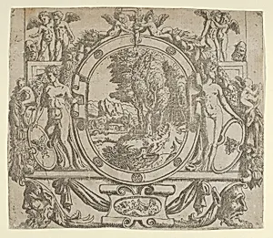 Oval landscape in an ornate frame