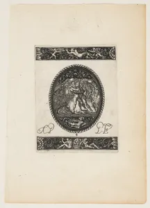 Oval Watch Case with a Wrestling Match, from a Series of Six Designs for Watch Cases