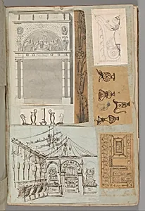 Page from a Scrapbook containing Drawings and Several Prints of Architecture, Interiors, Furniture and Other Objects by Pierre François Léonard Fontaine|Charles Percier