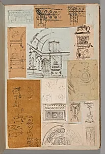 Page from a Scrapbook containing Drawings and Several Prints of Architecture, Interiors, Furniture and Other Objects by Pierre François Léonard Fontaine|Charles Percier