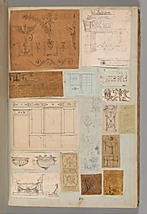 Page from a Scrapbook containing Drawings and Several Prints of Architecture, Interiors, Furniture and Other Objects by Pierre François Léonard Fontaine|Charles Percier