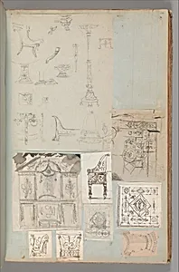 Page from a Scrapbook containing Drawings and Several Prints of Architecture, Interiors, Furniture and Other Objects by Pierre François Léonard Fontaine|Charles Percier