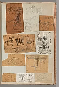 Page from a Scrapbook containing Drawings and Several Prints of Architecture, Interiors, Furniture and Other Objects by Charles Percier|Pierre François Léonard Fontaine