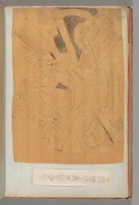 Page from a Scrapbook containing Drawings and Several Prints of Architecture, Interiors, Furniture and Other Objects