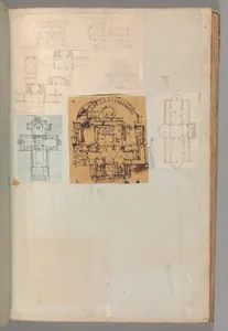 Page from a Scrapbook containing Drawings and Several Prints of Architecture, Interiors, Furniture and Other Objects