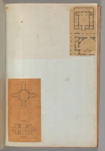 Page from a Scrapbook containing Drawings and Several Prints of Architecture, Interiors, Furniture and Other Objects