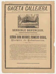 Page from the Gaceta Callajera (October 3 1895) relating to the death of the government minister, Don Manuel Romero Rubio