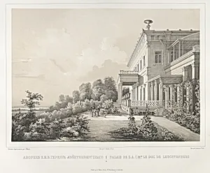 Palais de S.A.I.Mgr. Le Duc de Leuchtenberg, from the series Vues pittoresques des palais & jardins impériaux aux environs de St. Petersbourg by J. Meyer|C. Schultz|Lemercier|J. Velten