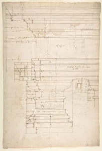 Palazzo Massimo alle Colonne, entablature, elevation (recto); Portico, Doric capital and entablature, elevation and Unknown, Corinthian cornice, elevation (verso)