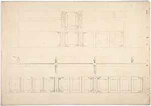 Paneling and Benches (Verso: sketch of a Desk) by Anonymous, British, 19th century