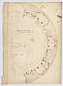 Pantheon, partial plan; details (recto) Pantheon, rectangular niche, perspective; vault, detail (verso) by Anonymous, French, 16th century