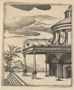 Partial view of a Building [Tem Ro Penatibus Dicatu] from the series 'Ruinarum variarum fabricarum delineationes pictoribus caeterisque id genus artificibus multum utiles'