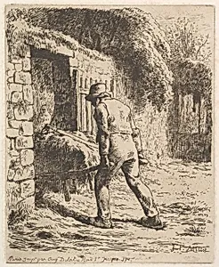 Peasant Pushing a Wheelbarrow by Jean-François Millet