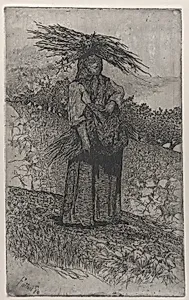 Peasant woman gathering sticks